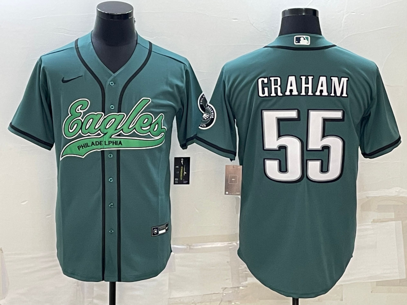 Men's Philadelphia Eagles #55 Brandon Graham Green With Patch Cool Base Stitched Baseball Jersey - Click Image to Close